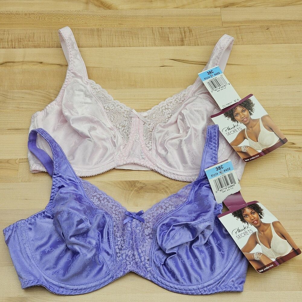 LOT OF 2 NWT 38C Playtex 4422 Secrets Full Figure Underwire Bra 38 C Pink Purple